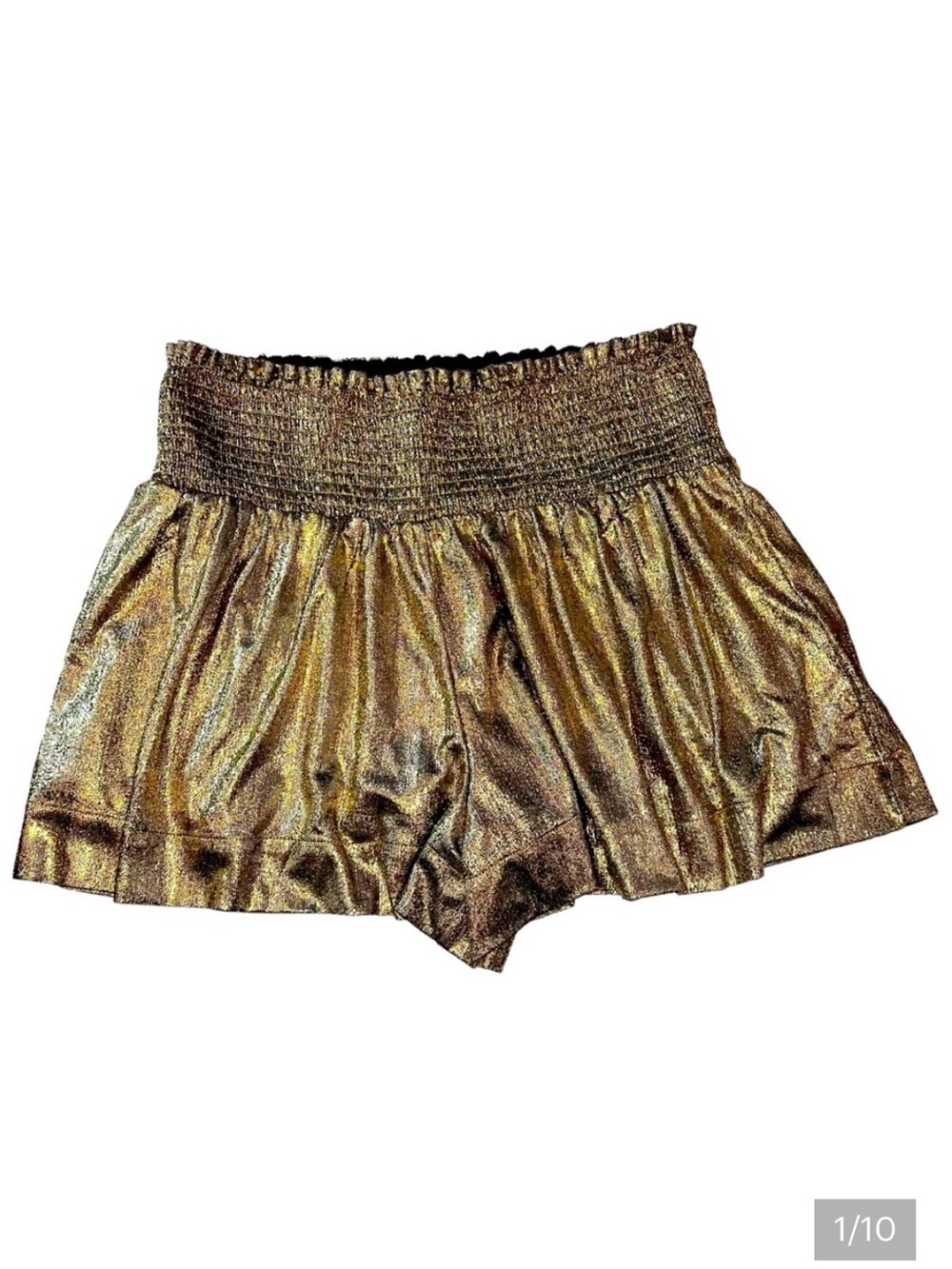 Pants Store Metallic Gold Fly Away Swing Shorts Smocked High Waist X-Small NWT